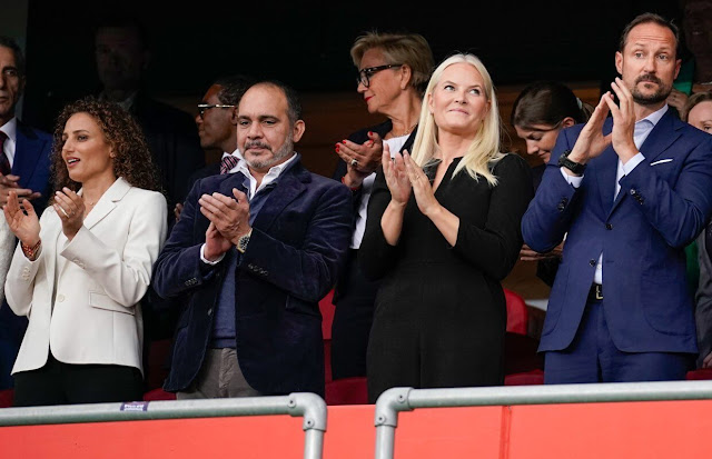 Crown Prince Haakon and Crown Princess Mette-Marit watched a friendly football match played between Norway and Jordan