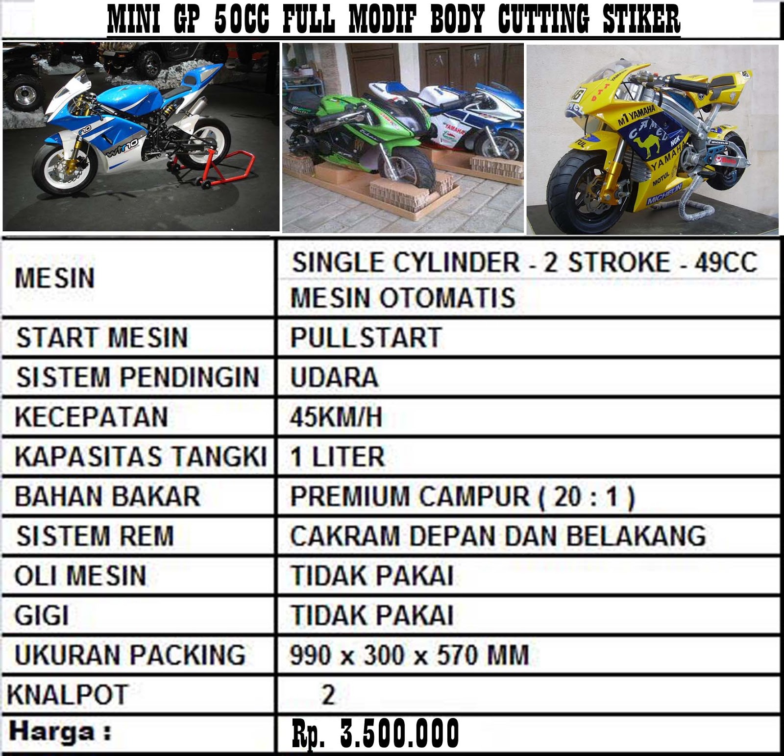 AQIILA MOTOR MINI GP 50 CC FULL MODIFIKASI BODY CUTTING STIKER