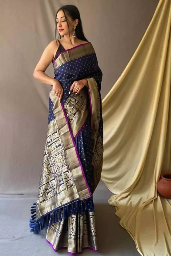 Blue And Purple Color Kanjeevaram Saree