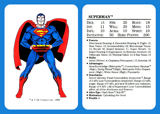 1989 Mayfair Games : DC Heroes Superman Card