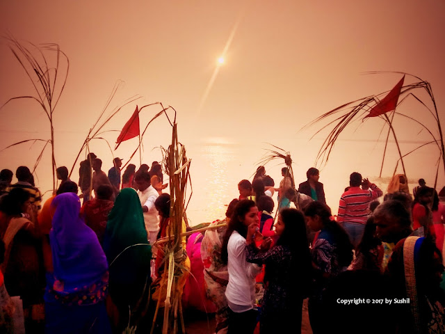 Panaromic view of Sunrise at Dehri on Sone Chhath Ghat