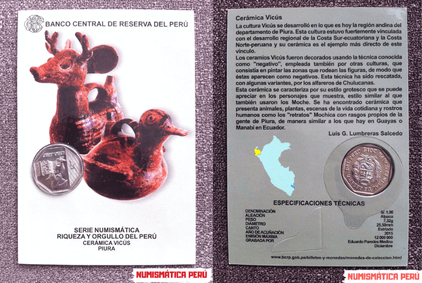 blister moneda ceramica vicus, riqueza y orgullo del peru