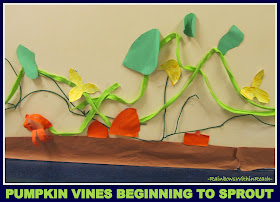 photo of: Pumpkin Vines Beginning to Sprout in Kindergarten Art via RainbowsWithinReach