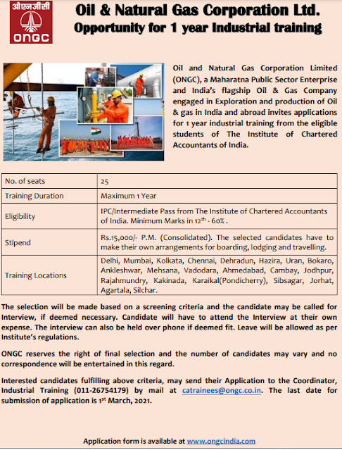 ONGC Industrial Training online form 2021