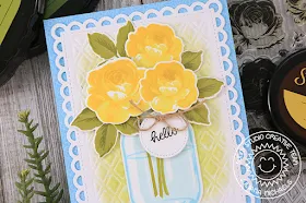 Sunny Studio Stamps: Everything's Rosy Frilly Frames Lattice Vintage Jar Hello Card by Juliana Michaels