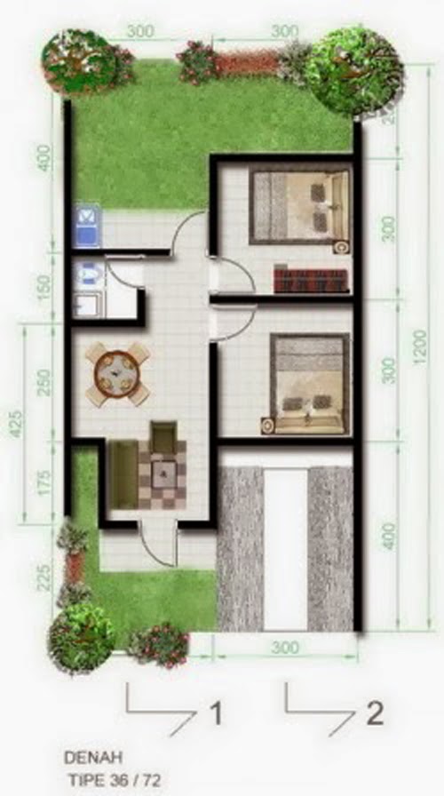 Insprirasi Desain Denah rumah minimalis 2 kamar tidur 