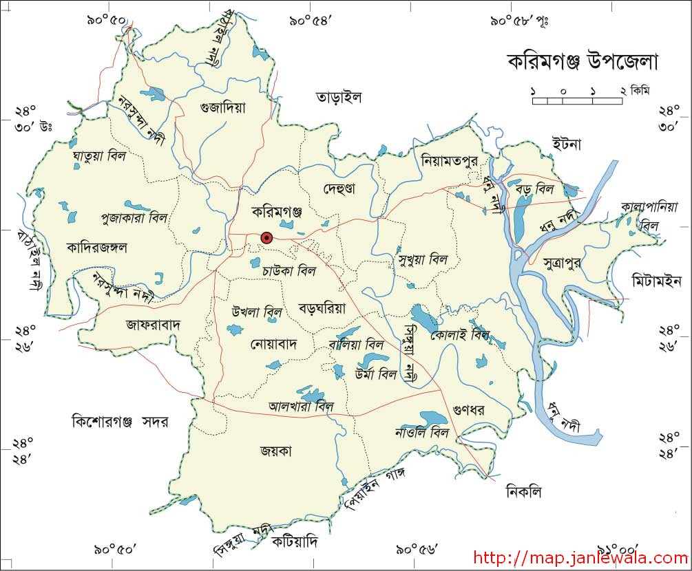 করিমগঞ্জ উপজেলা মানচিত্র, কিশোরগঞ্জ জেলা, বাংলাদেশ