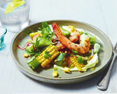 Corn salad with prawns, jalapenos and smoked yoghurt