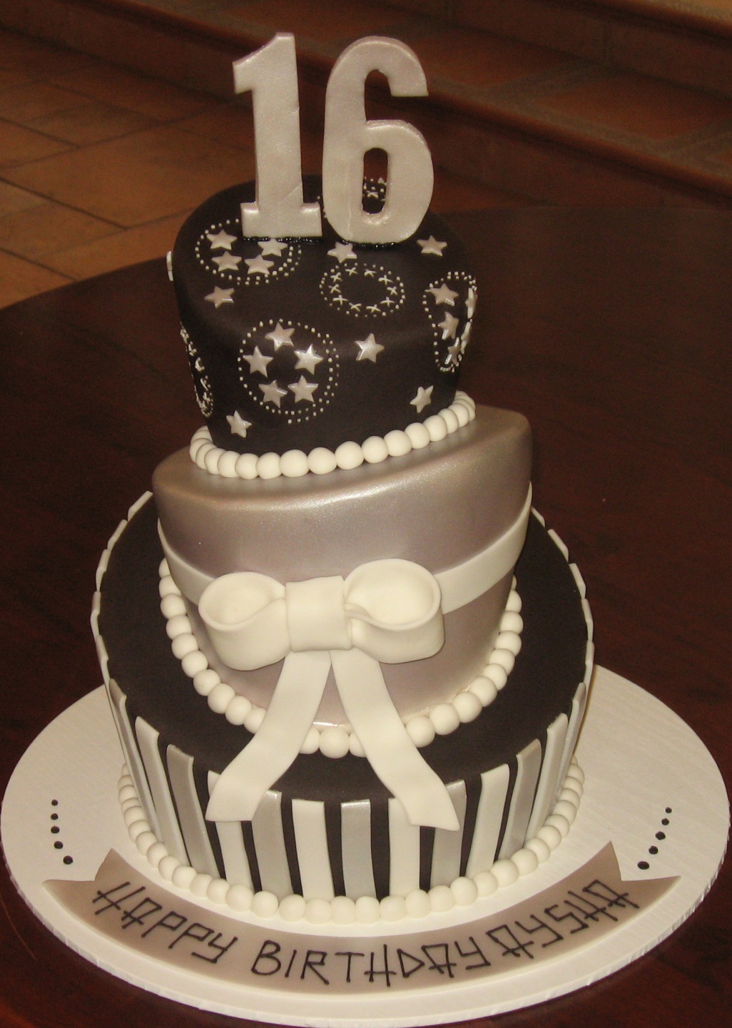 Let Them Eat Cake: Black & Silver 16th Birthday cake