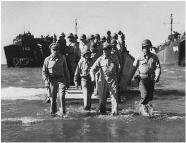 MacArthur wading ashore in the Philippines