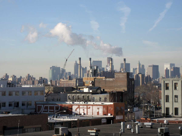 Smokestack Clouds - Spoke clouds above (14th St.) power plant exhaust above `deep Gaia,` from the Pulaski Bridge in Greenpoint.