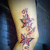 Blossom Flower Butterfly Tattoos on Women Elbow