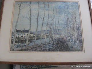 Bleak looking canal path, watercolour painting by Sisley