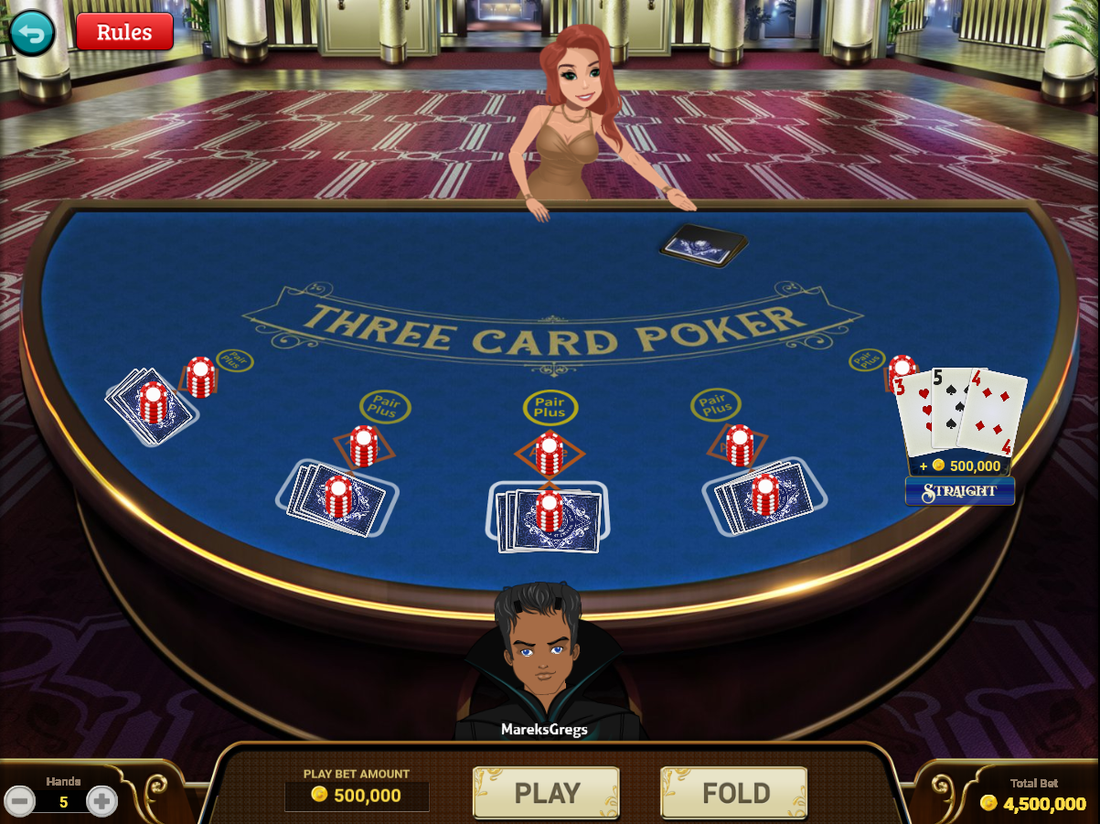 Gameplay of 3 Card Poker - Single Player