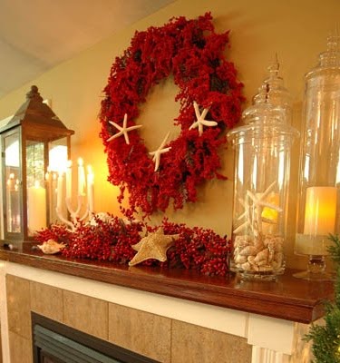 red Christmas mantel