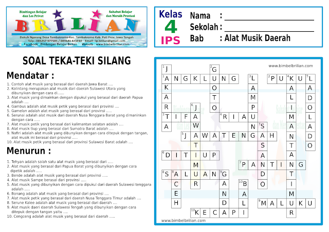  Tentang Alat Musik Daerah Daerah Dan Kunci Jawaban Soal Teka-Teki Silang SD Kelas 4 Tentang Alat Musik Daerah Daerah Dan Kunci Jawaban