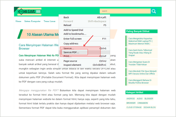 Cara Menyimpan Halaman Web Ke PDF Di Firefox, Chrome, Opera Browser