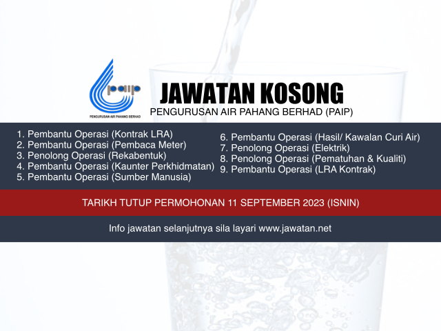 Jawatan Kosong Pengurusan Air Pahang Berhad (PAIP) 2023
