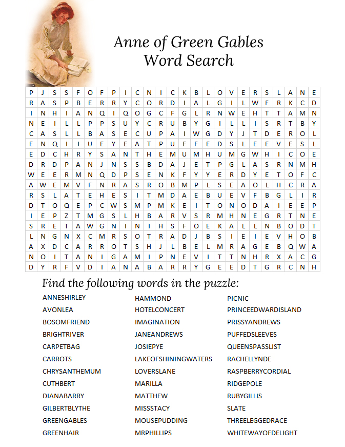 Anne of Green Gables word search