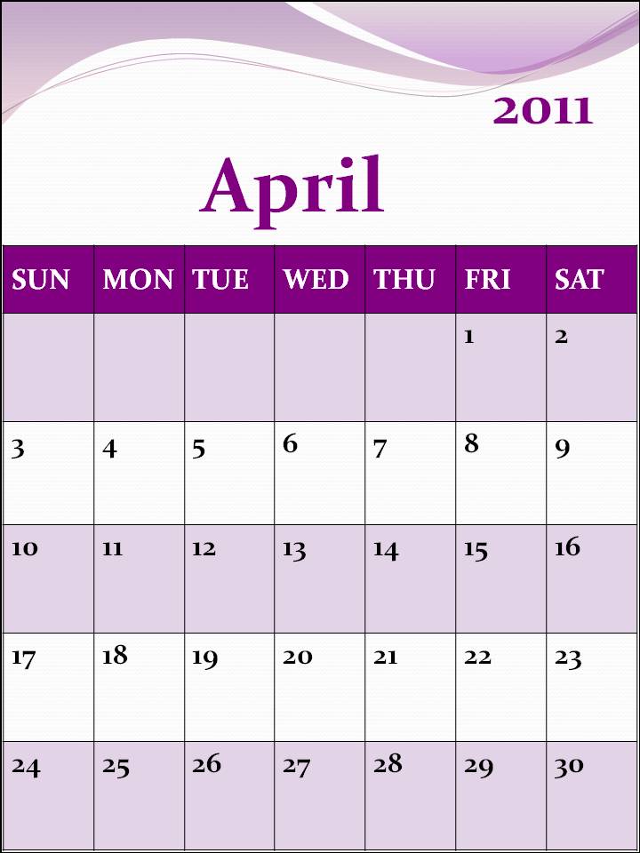 calendar april 2011 with holidays. CALENDAR TEMPLATE APRIL 2011