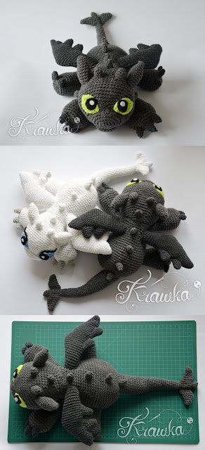 Krawka: Black dragon and white dragon crochet pattern Night Fury Toothless dragon pattern by Krawka