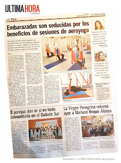 Entrevista  Diario ULTIMA HORA , AEROYOGA® Y EMBARAZO con la obstetra Marta Cabrera, psicóloga clínica, es profesora certificada AeroYoga® AeroPilates® en Paraguay