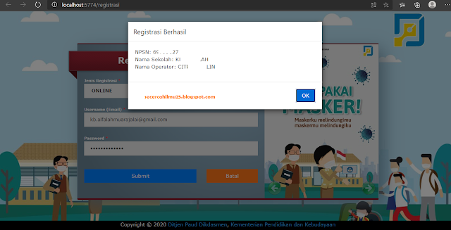 proses registrasi dapodik paud-dikmas versi 2021 berhasil 100%