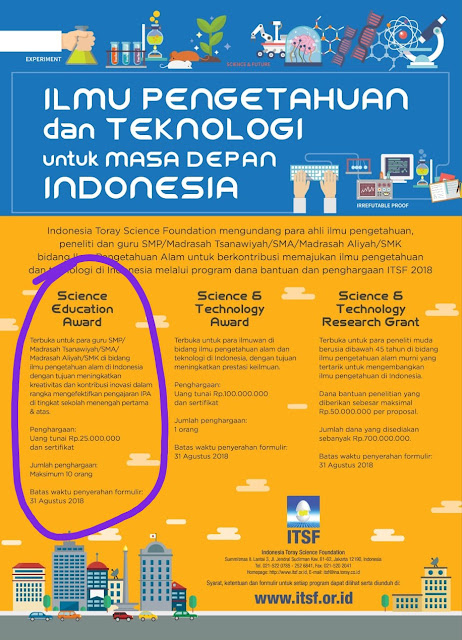 Scienc Education Award Senilai Rp.25 Juta Tahun 2018 Untuk Guru SMP/MTs/ Sederajat Serta SMA/MA/SMK/Sederajat