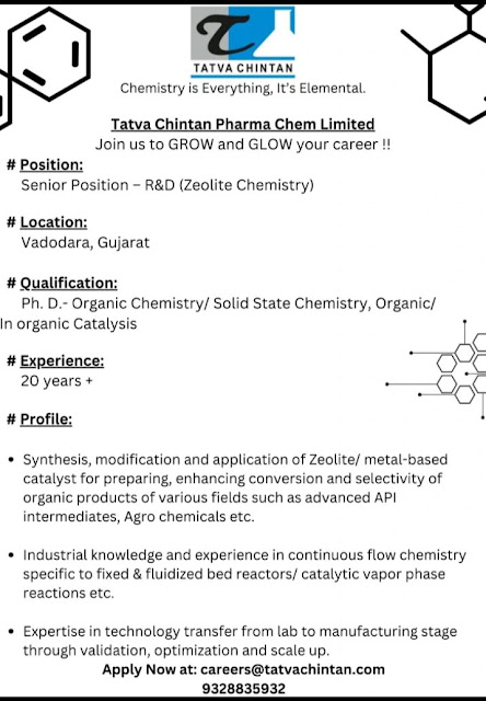 Tatva Chintan Pharma Chem Hiring For Senior Position - R&D