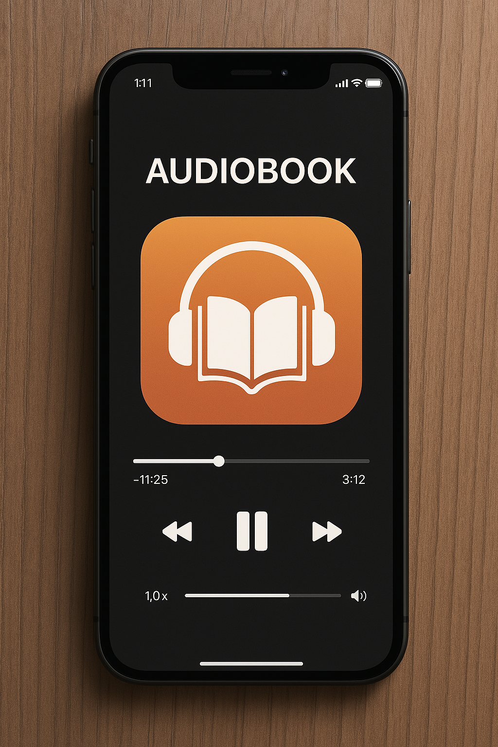 A mobile phone showing audiobook apps or podcasts]