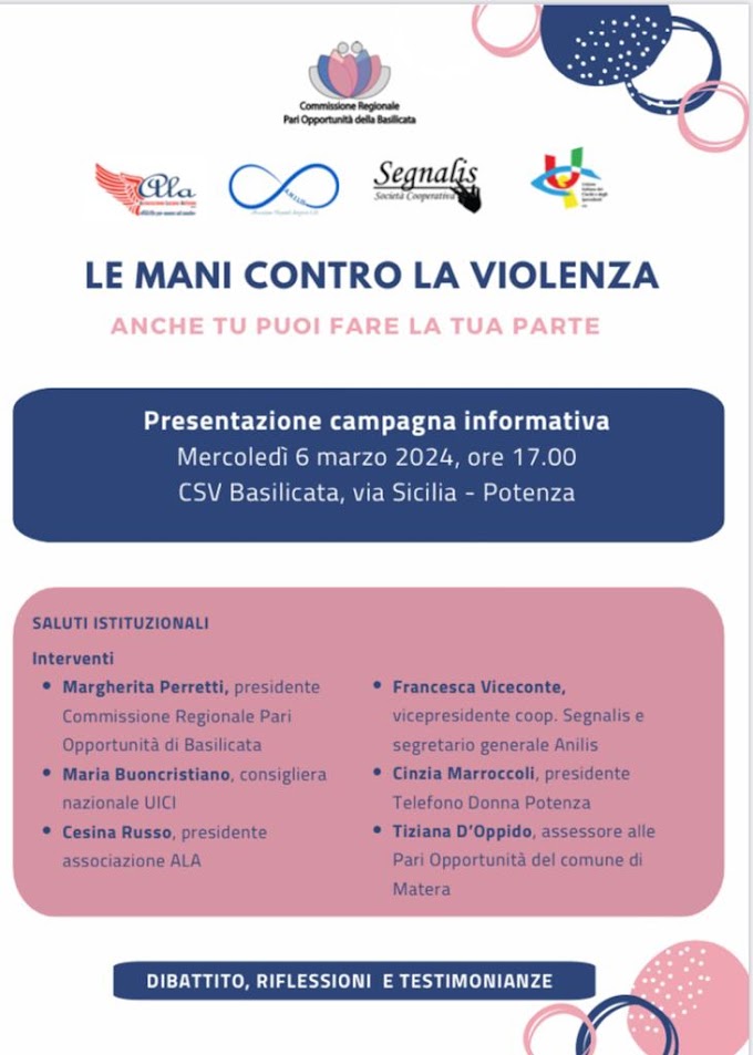 Crpo, presentazione progetto “Le mani contro la violenza”