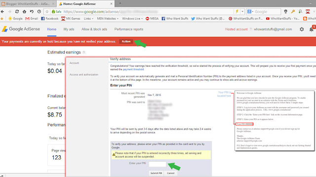 Verify your Adsense Account