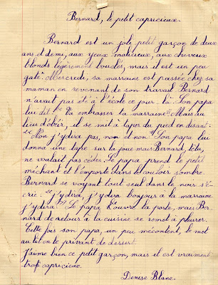 Cahier de rédactions (roulement), cours supérieur, élève Denise B., 1945 (collection musée)