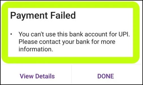 Fix Payment Failed You Can't Use This Bank Account For UPI Problem Solved PhonePe