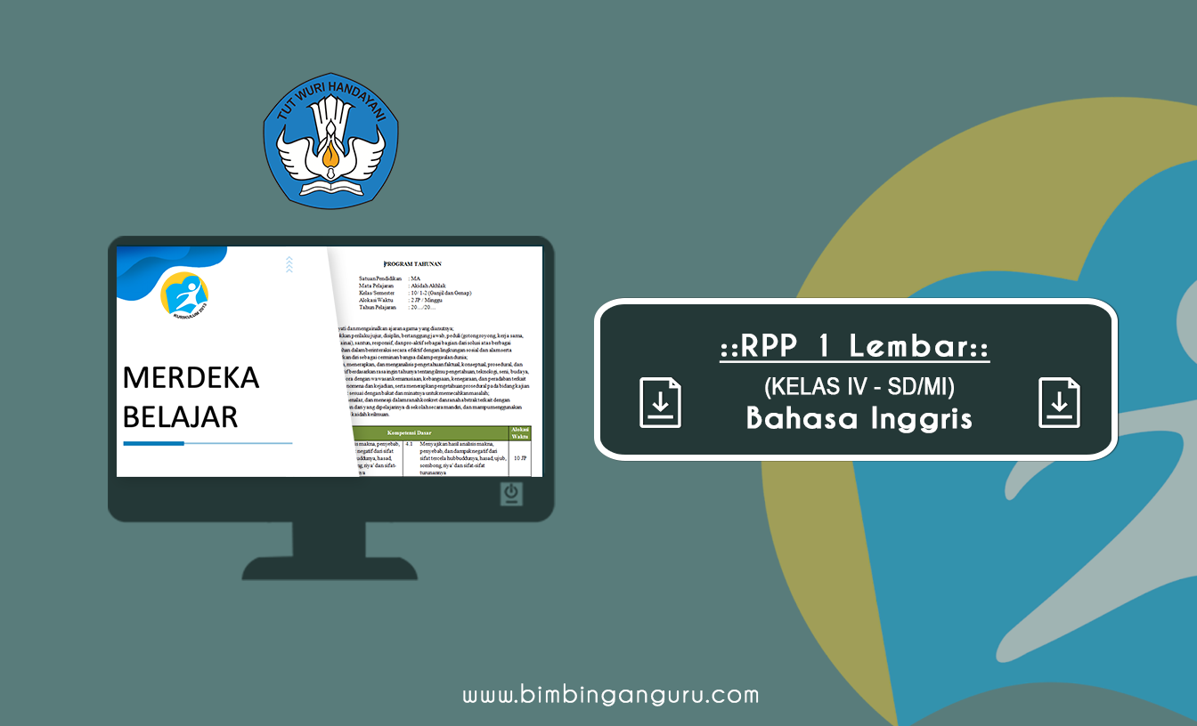 RPP 1 Lembar Bahasa Inggris Kelas IV SD/MI K13 Tahun 2022/2023 Lengkap