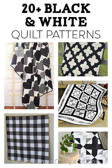 collage of black and white quilt patterns