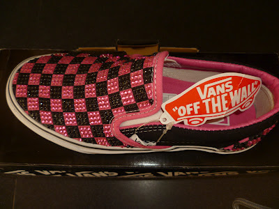 vans off the wall pink and black checkerboard crystal trainers shoes