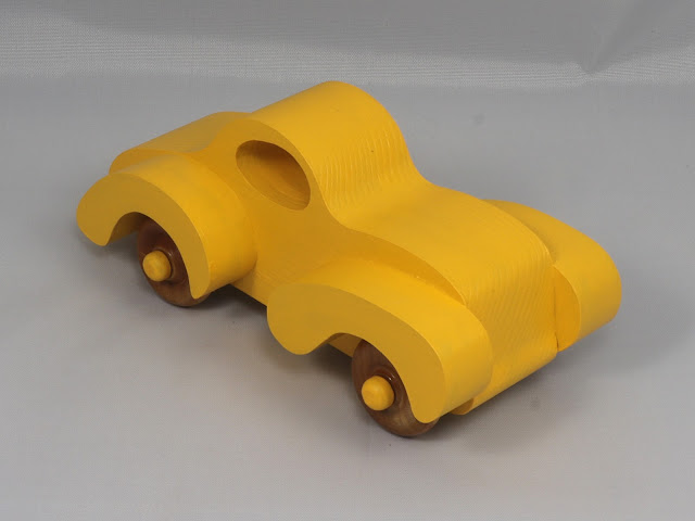 Handmade Wood Toy Car, Fat Fendered Coupe Painted Bright Yellow and Amber Shellac  Perfect for Kids, Home or Office Decor