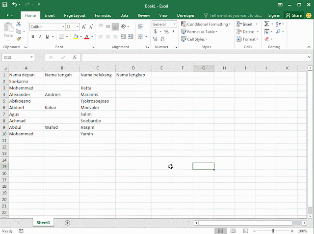 Tips Menggabungkan Data pada beberapa Kolom menjadi Satu Kolom tanpa Rumus Excel