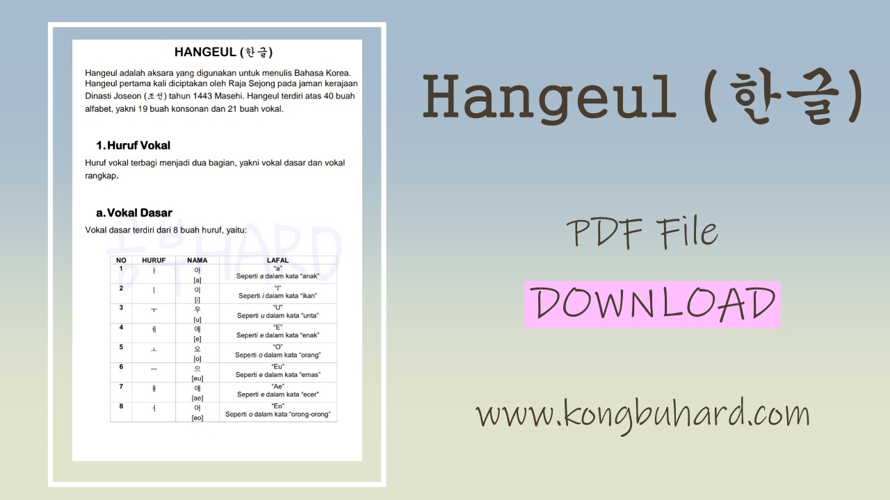 Buku Hangul PDF File Download Gratis  Kongbu Hard  Belajar Bahasa Dunia