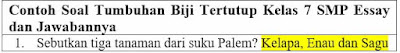 Contoh soal tumbuhan biji tertutup atau angiospermae kelas 7 SMP essay dan jawabannya