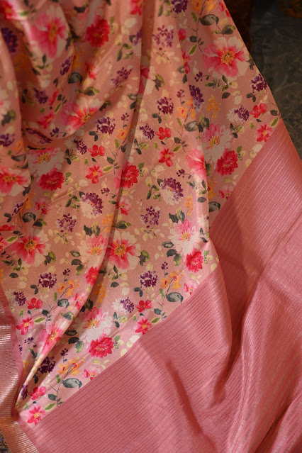 pink floral printed saree