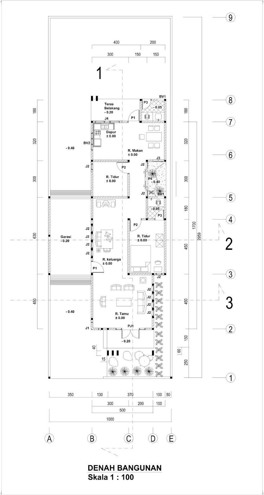 Denah Rumah Tinggal Ukuran 6 X 17 M Lahan 9 X 29 M Home Design