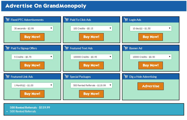 Grand Monopoly offers several low cost advertising options