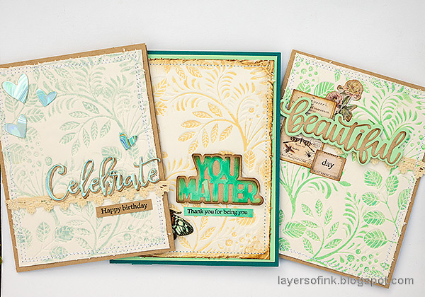 Layers of ink - Debossed Inked Card Set Tutorial by Anna-Karin Evaldsson. Made with Simon Says Stamp embossing folder and dies.