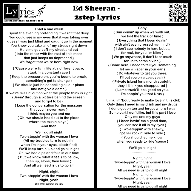  Ed Sheeran - 2step Lyrics | lyricsassistance.blogspot.com