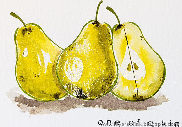 Layers of ink - Pear Artsy Fruit Watercolor Card Tutorial by Anna-Karin