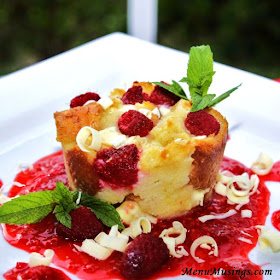 Individual White Chocolate and Raspberry Bread Pudding @menumusings.com