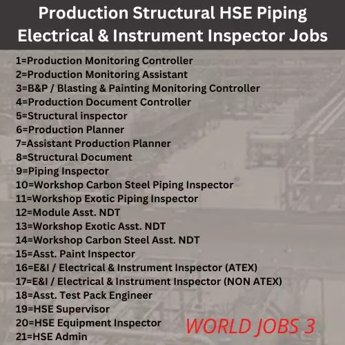 Production Structural HSE Piping Electrical & Instrument Inspector Jobs