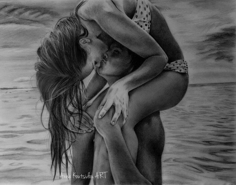 20 Mind-Blowing Pencil Drawings By Greek Artist That Illustrate The Beauty Of Love - That sweet summer kiss